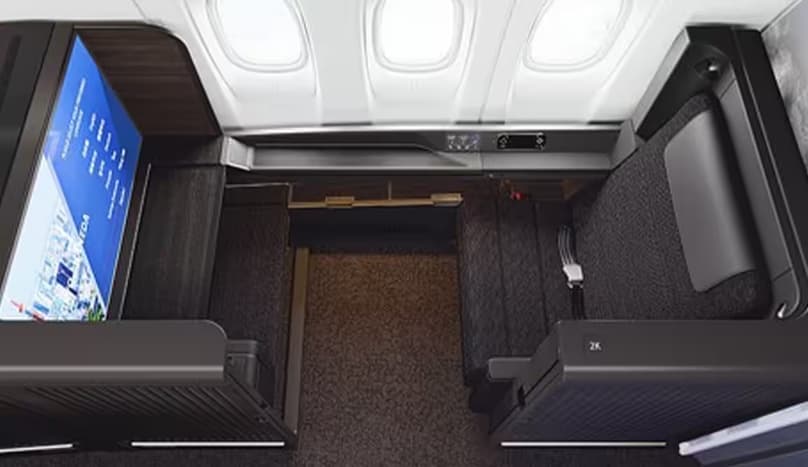 The ANA first class suite, seat 2K, with its privacy door open